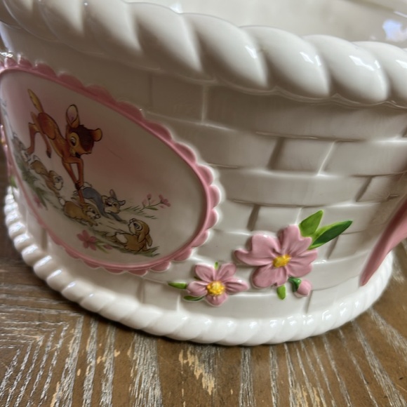 Walt Disney Bambi Thumper Bunny Rabbit Ceramic Weaved Easter Basket Pink Bows - Picture 9 of 10